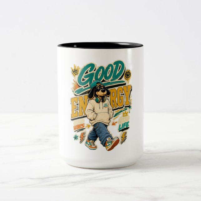 Good Energy Positive Vibes Two-Tone Coffee Mug (Center)