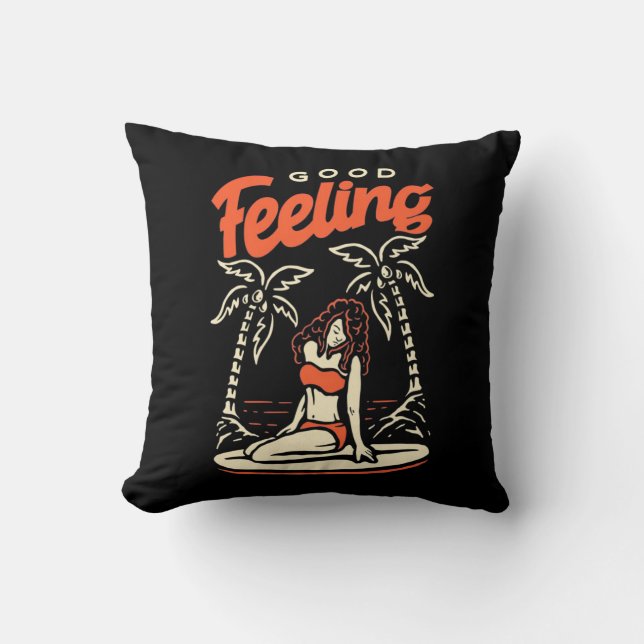 Good Feeling Surfer Girl Cushion (Front)