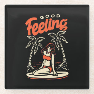 Good Feeling Surfer Girl Glass Coaster
