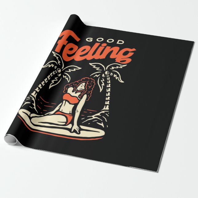 Good Feeling Surfer Girl Wrapping Paper (Unrolled)