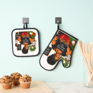 "Good Food, Happy Soul" Oven Mitt & Pot Holder Set