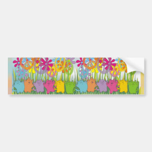 Good Fortune Flower Power Peace Cats Bumper Sticker