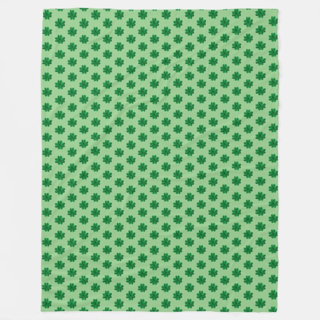 Good Fortune Four-Leaf Clovers on Lime Green Fleece Blanket (Front)