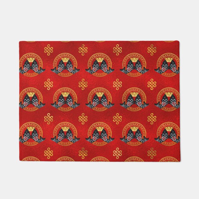 Good Fortune Symbol with Koi Fish and coin Doormat (Front)
