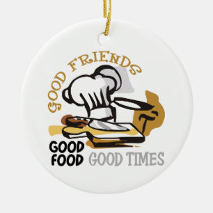 Good Friends, Food and Time Ceramic Tree Decoration