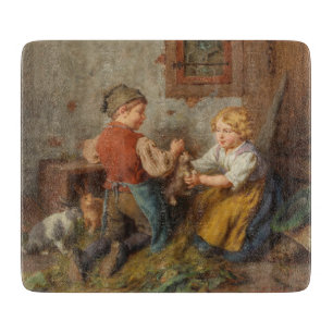 Good Friends (Young Boys Playing With Pet Rabbit) Cutting Board