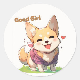 Good Girl Cute Anime Dog Classic Round Sticker