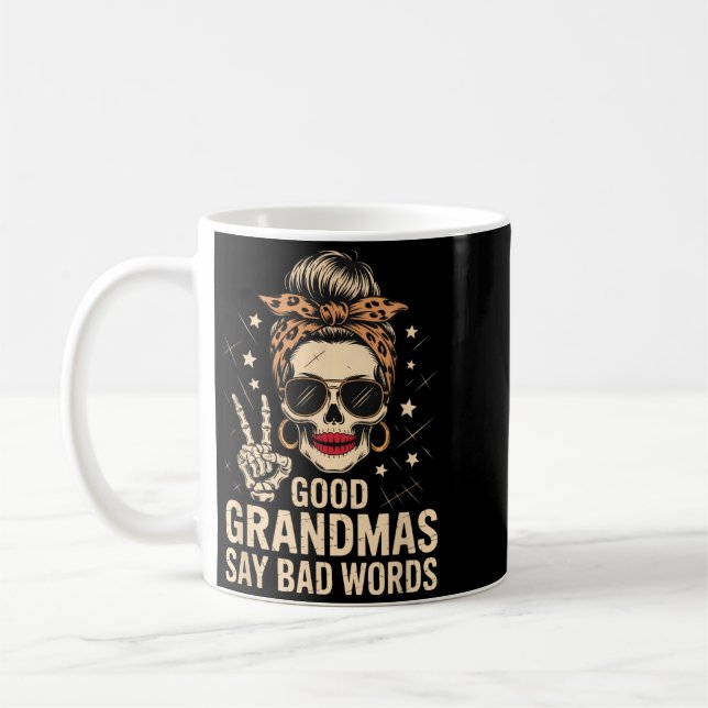 Good Grandmas Say Bad Words Skeleton Skull Leopard Coffee Mug (Left)