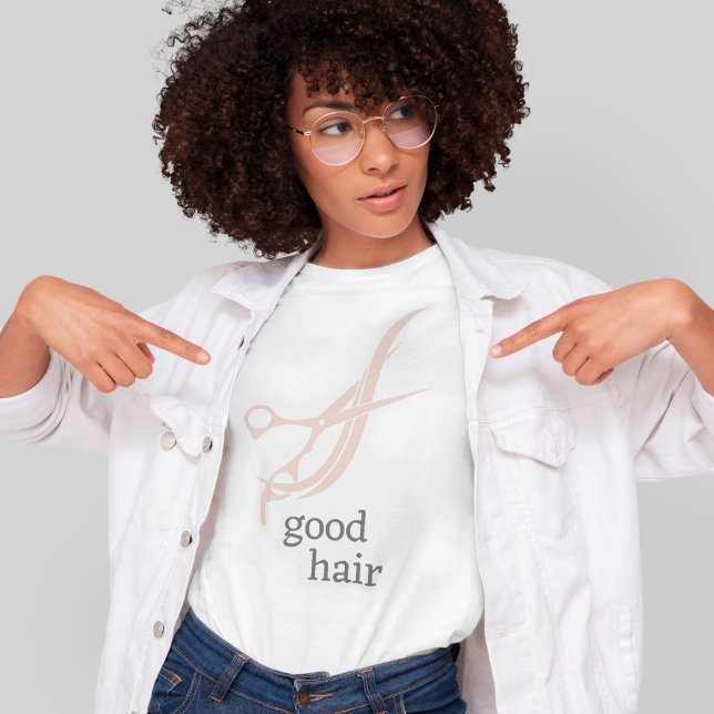Good Hair Simple Logo Hair Stylist Colourist T-Shirt (A "good hair" t-shirt for a stylist or hair salon.)