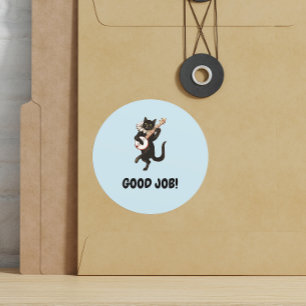 Good Job cute vintage cat teacher encouragement Classic Round Sticker