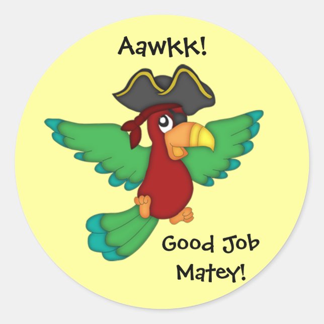Good Job Matey!-Pirate Parrot Classic Round Sticker (Front)