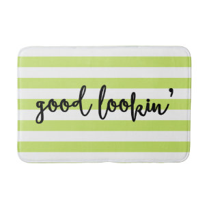 Good Lookin' Calligraphy   Lime Stripes Bath Mat