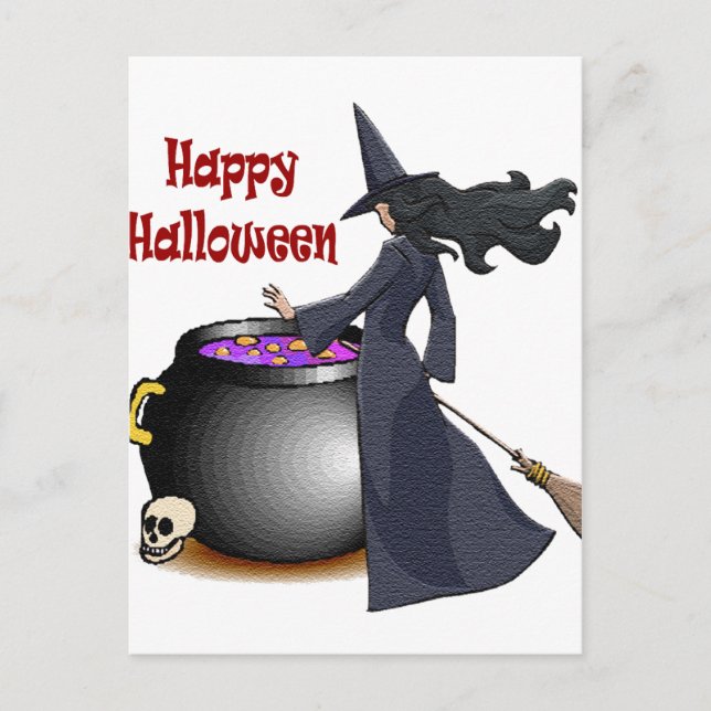 Good Looking Witch and the Cauldron Postcard (Front)