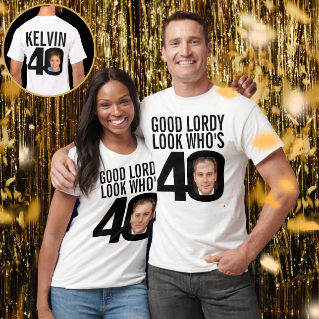 Good lordy look who is 40 40th birthday two photos T-Shirt (Creator Uploaded)