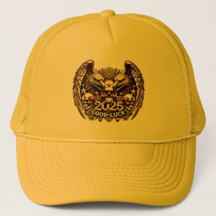 Good Luck 2025 Doppeladler Totenkopf Gold Trucker Hat