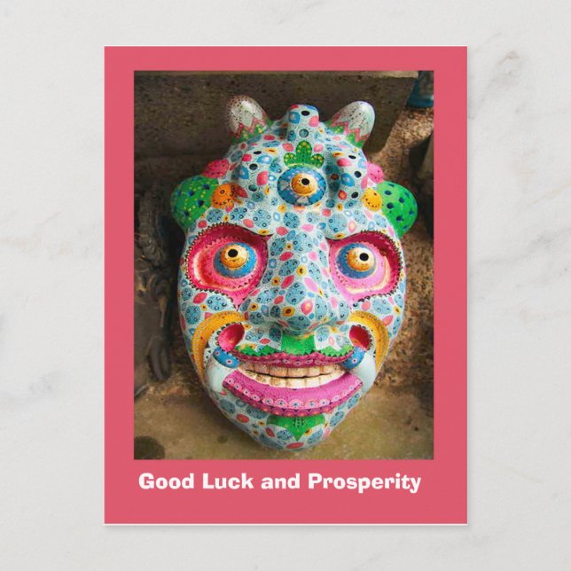 Good Luck and Prosperity, Festival mask Postcard (Front)