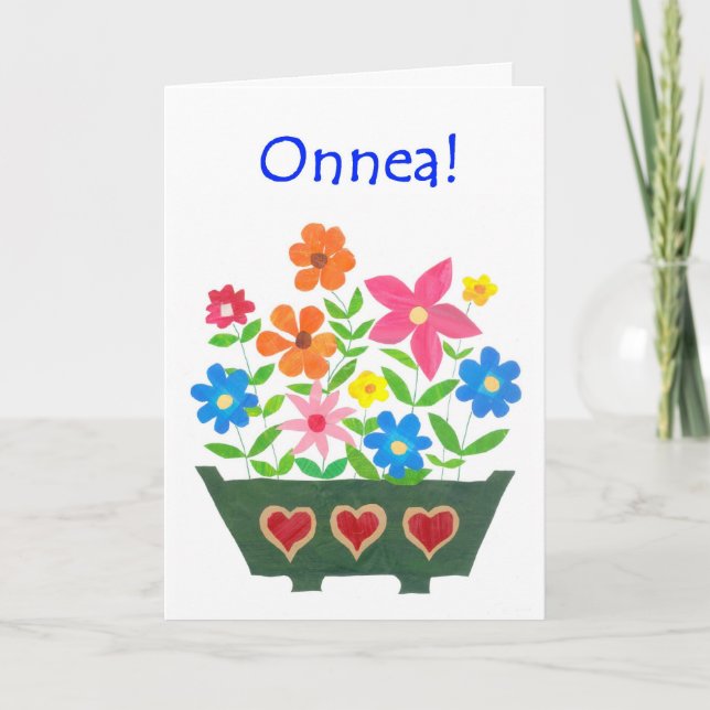 Good Luck Card, Finnish Greeting - Flower Power Card (Front)