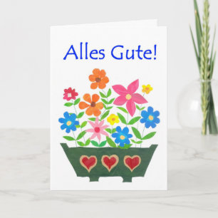 Good Luck Card, German Greeting - Flower Power Card