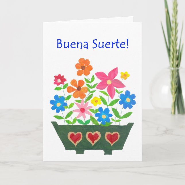 Good Luck Card, Spanish Greeting - Flower Power Card (Front)
