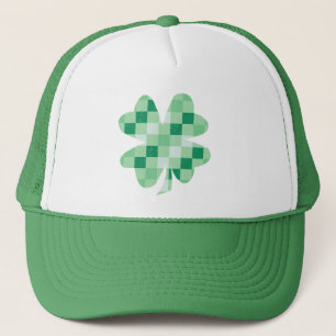 Good Luck Charm Checkered Four Leaf Clover Trucker Hat