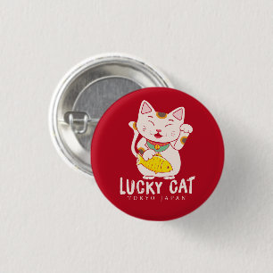 Good Luck Charm Lucky Cat Maneki Neko 3 Cm Round Badge