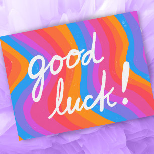 GOOD LUCK Colourful Cool & Fun Stripes Postcard