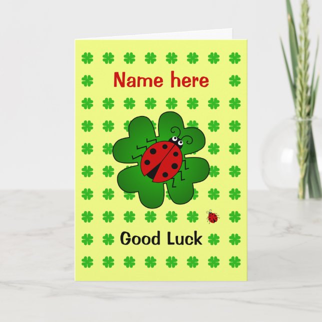 Good Luck custom name ladybird clover Card (Front)