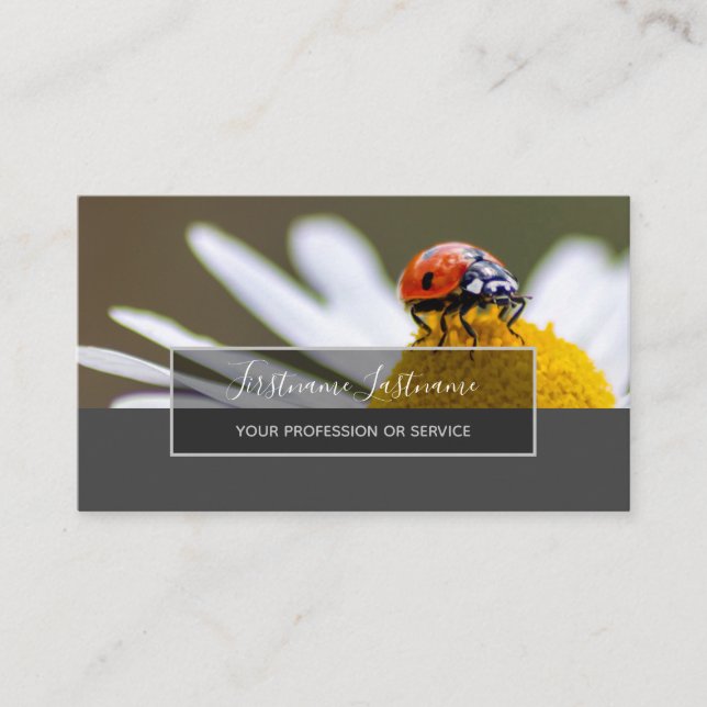 Good luck dotted ladybugs elegant grey rectangle b business card (Front)