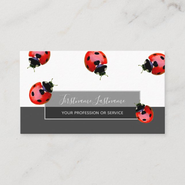 Good luck dotted ladybugs elegant grey rectangle business card (Front)