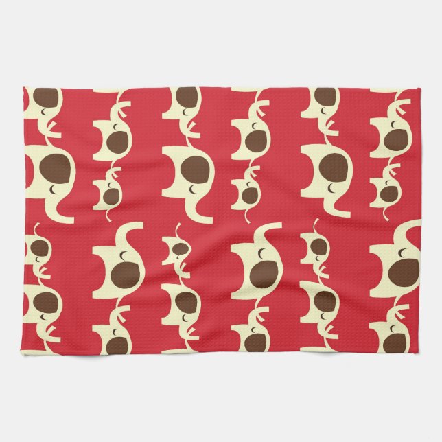Good luck elephants cherry red cute nature pattern tea towel (Horizontal)