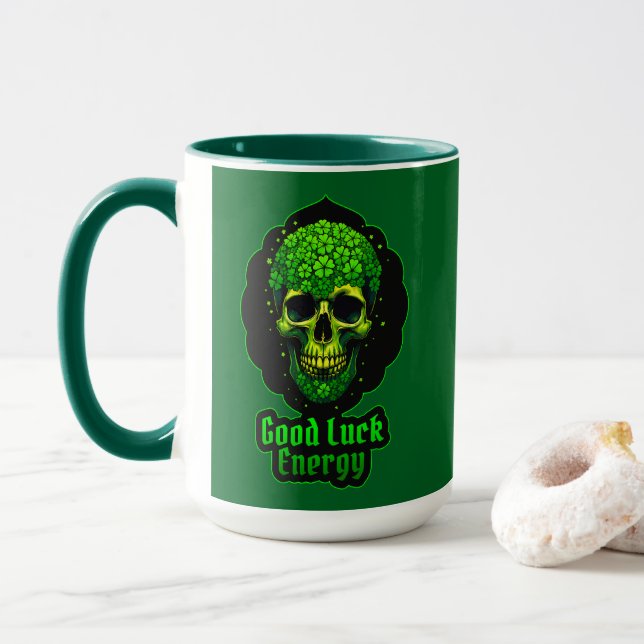 Good Luck Energy Skull St Patrick's Day - mug (With Donut)