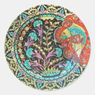 Good Luck Fish Symbol with Botanical Handwork Classic Round Sticker