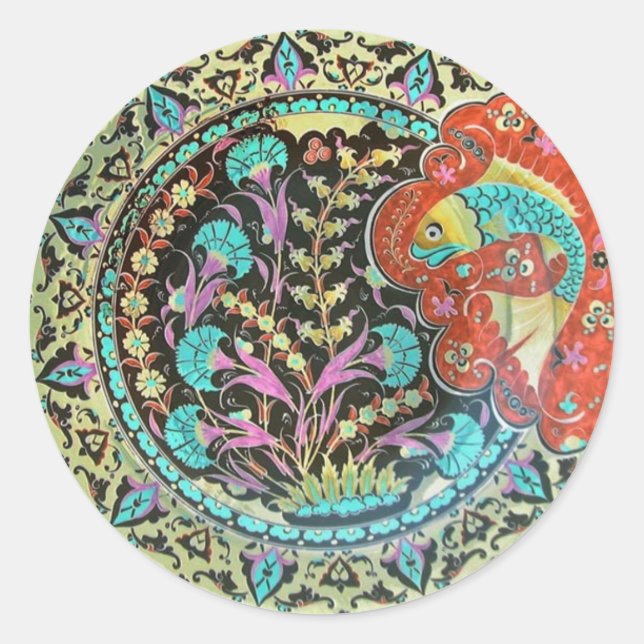 Good Luck Fish Symbol with Botanical Handwork Classic Round Sticker (Front)