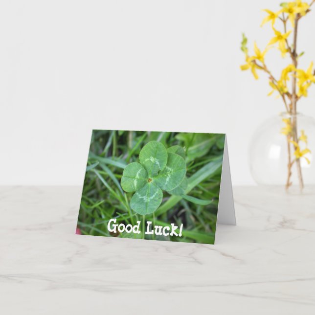 Good Luck Four Leaf Clover Card (Yellow Flower)