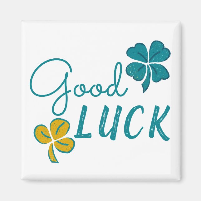 Good Luck Four Leaf Clover Shamrock Magnet (Front)