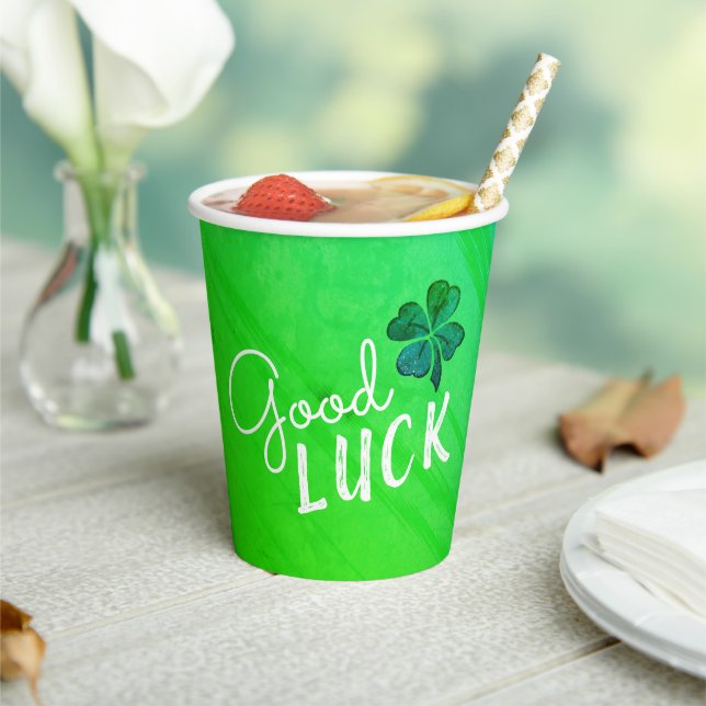 Good Luck Four Leaf Clover Shamrock  Paper Cups (Insitu)