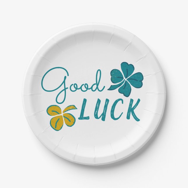 Good Luck Four Leaf Clover Shamrock Paper Plate (Front)