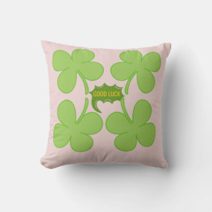 Good Luck Four-Leaf Clover Throw Pillow