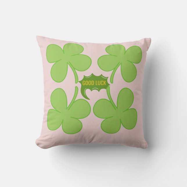 Good Luck Four-Leaf Clover Throw Pillow (Front)