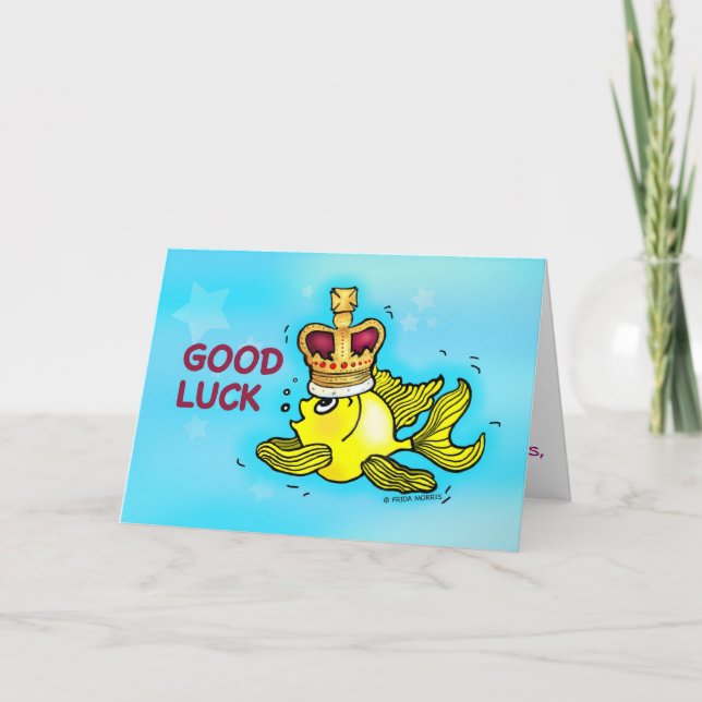 GOOD LUCK funny cute goldfish wearing a crown Card (Front)