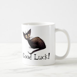 Good Luck Funny Lucky Black Cat Art Coffee Mug