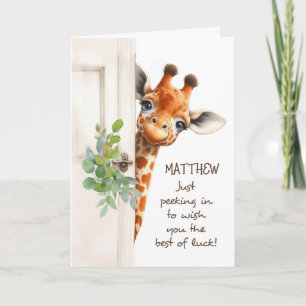 Good Luck Giraffe Peeking Around Door Card