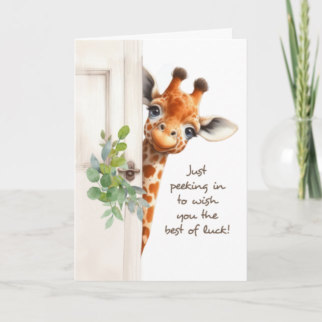 Good Luck Giraffe Peeking Around Door Card (Front)