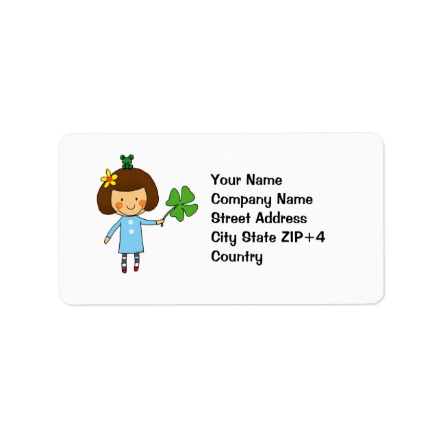 Good luck girl with a four leaf clover label (Front)