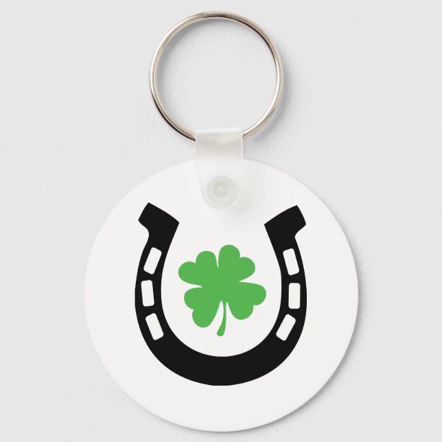 Good Luck Horseshoe Cloverleaf - Shamrock Key Ring (Front)