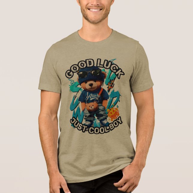 Good Luck Just Cool Boy Bear Design Tri-Blend Shirt (Front)
