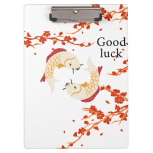 Good Luck Koi Fish with Sakura   Elegant Japanese  Clipboard