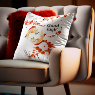Good Luck Koi Fish with Sakura Elegant Japanese Cushion