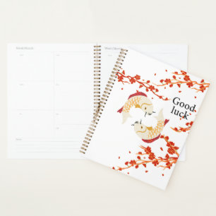 Good Luck Koi Fish with Sakura   Elegant Japanese  Planner
