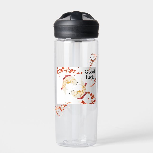 Good Luck Koi Fish with Sakura | Elegant Japanese  Water Bottle (Front)